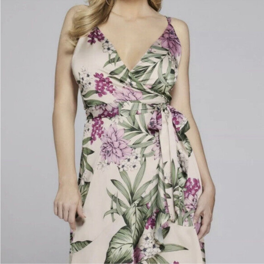 Marciano Floral Wrap Dress in Cream and Purple